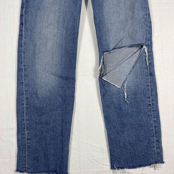Redone Blue Cotton Blend Denim 80’s Slim Straight Leg Distressed Jeans Size 25 - Picture 3 of 11
